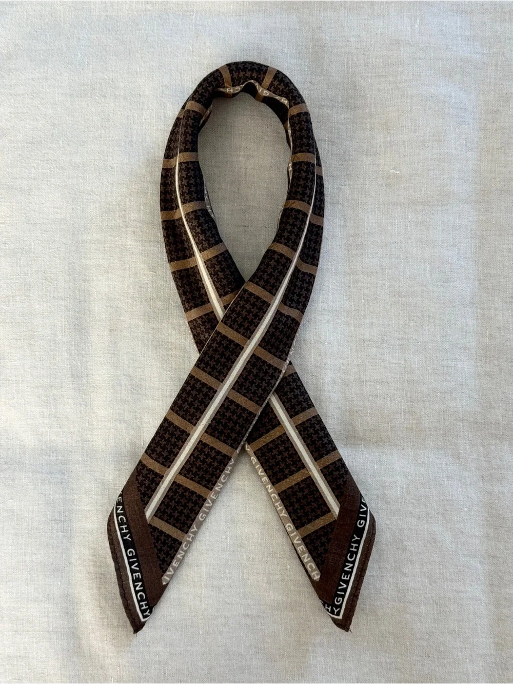 Vintage Givenchy Monogram Logo Cotton Bandana Scarf Brown Made in Japan